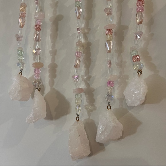 Rose quartz crystal sun catcher wall decor art beaded tree of life rocks pink π - Picture 7 of 13